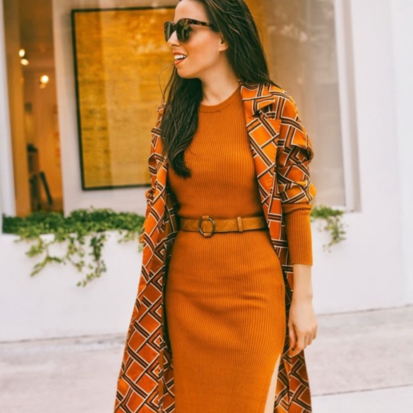 Say What? Stretchy Orange Long Sleeve, Sweater Dress - Picture 5 of 9